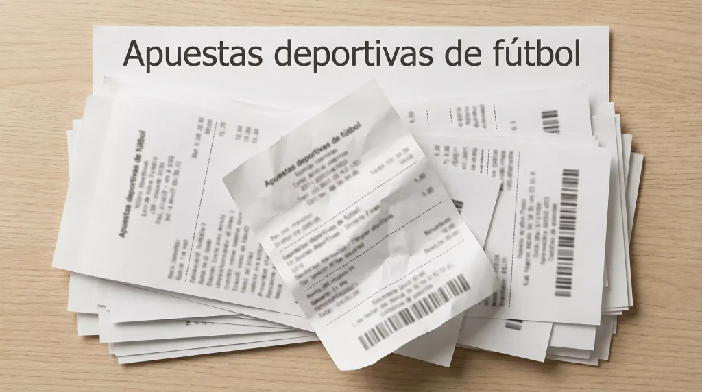 Varios boletos de apuestas deportivas sobre una mesa de madera