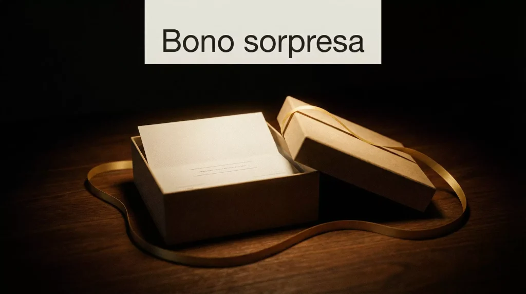 Regalo envuelto abierto revelando un boleto de apuestas sobre una mesa de madera