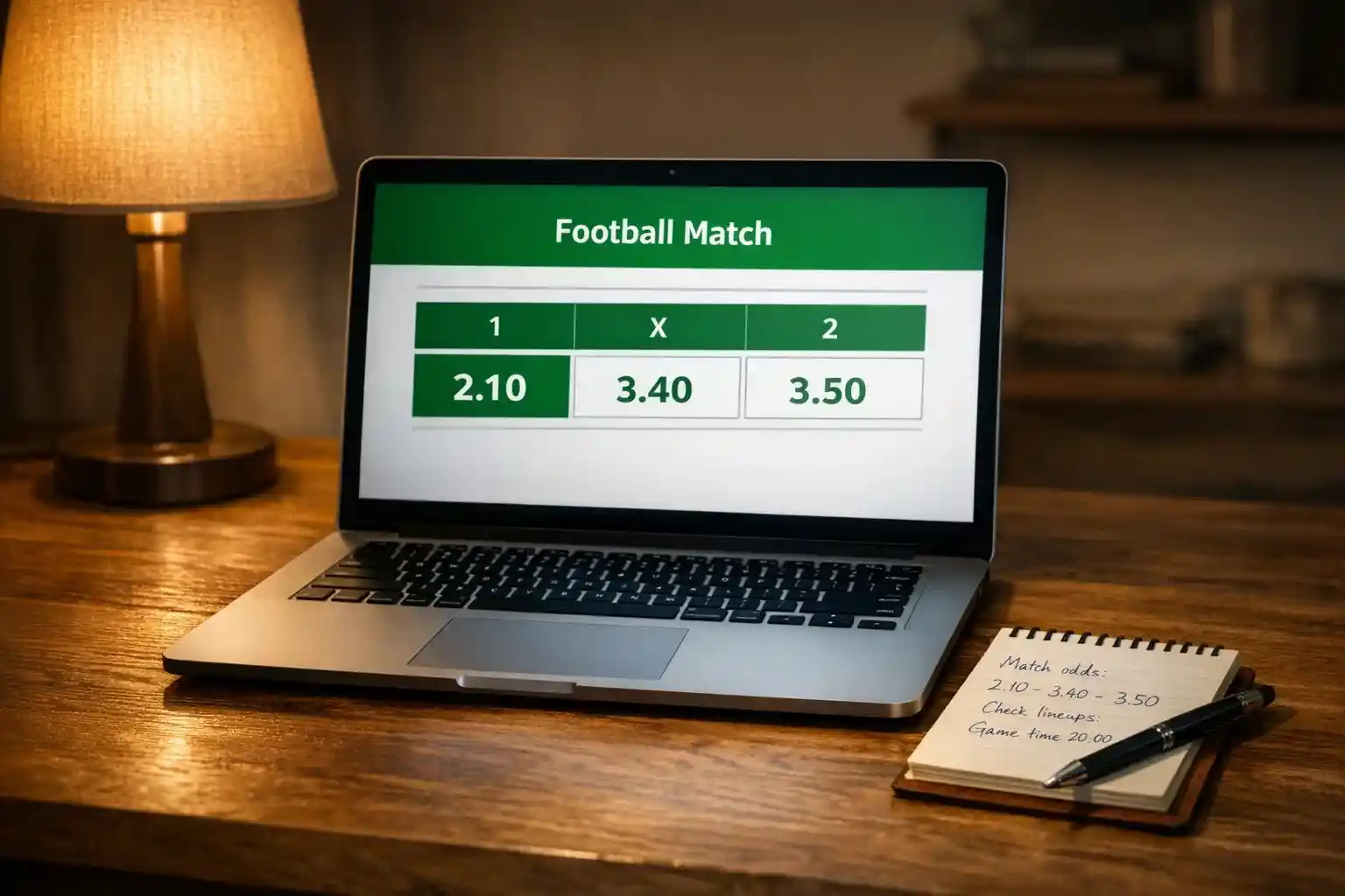 Pantalla de ordenador portátil mostrando cuotas decimales de un partido de fútbol de liga